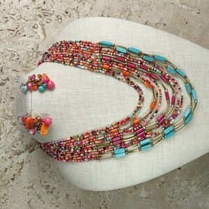 Artisan Crafted Layered Glass Seed Bead Necklace/Earrings